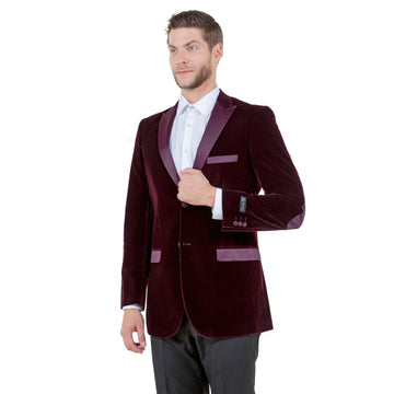 Tazzio Men's Wine Velvet Blazer – Modern Fit Notch Lapel Jacket