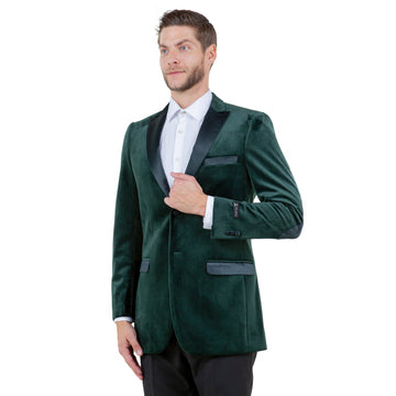 Tazzio Men's Hunter Green Velvet Blazer – Modern Fit Notch Lapel Jacket