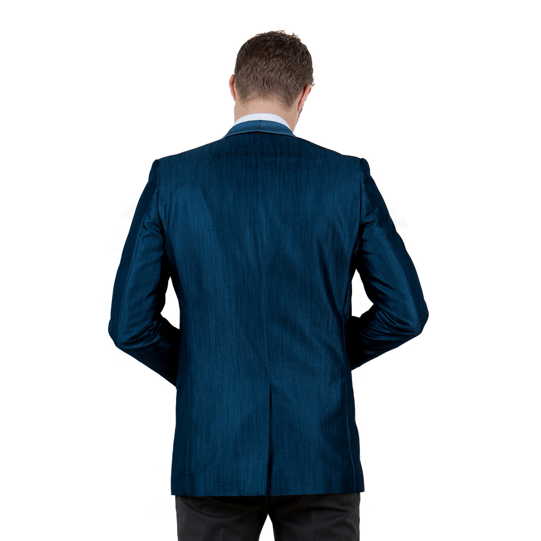 Tazzio Men's Blue Satin Textured Sport Coat – Shawl Collar Formal Blazer