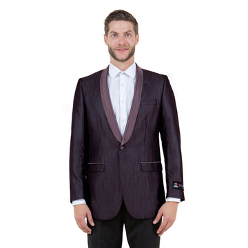 Tazzio Men's Plum Satin Textured Sport Coat – Shawl Collar Formal Blazer