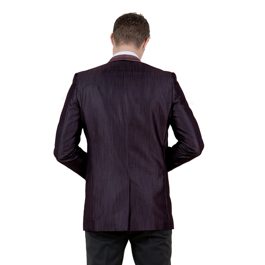 Tazzio Men's Plum Satin Textured Sport Coat – Shawl Collar Formal Blazer