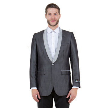 Tazzio Men's Grey Satin Textured Sport Coat – Shawl Collar Formal Blazer