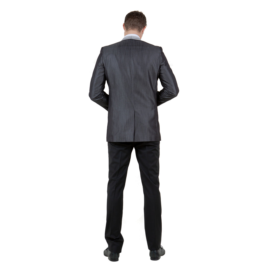 Tazzio Men's Grey Satin Textured Sport Coat – Shawl Collar Formal Blazer