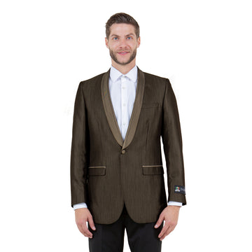 Tazzio Men's Brown Satin Textured Sport Coat – Shawl Collar Formal Blazer