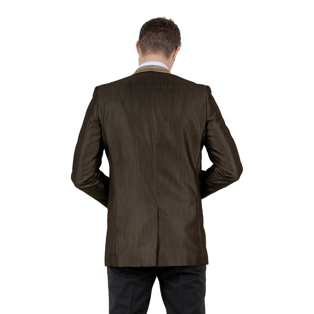 Tazzio Men's Brown Satin Textured Sport Coat – Shawl Collar Formal Blazer