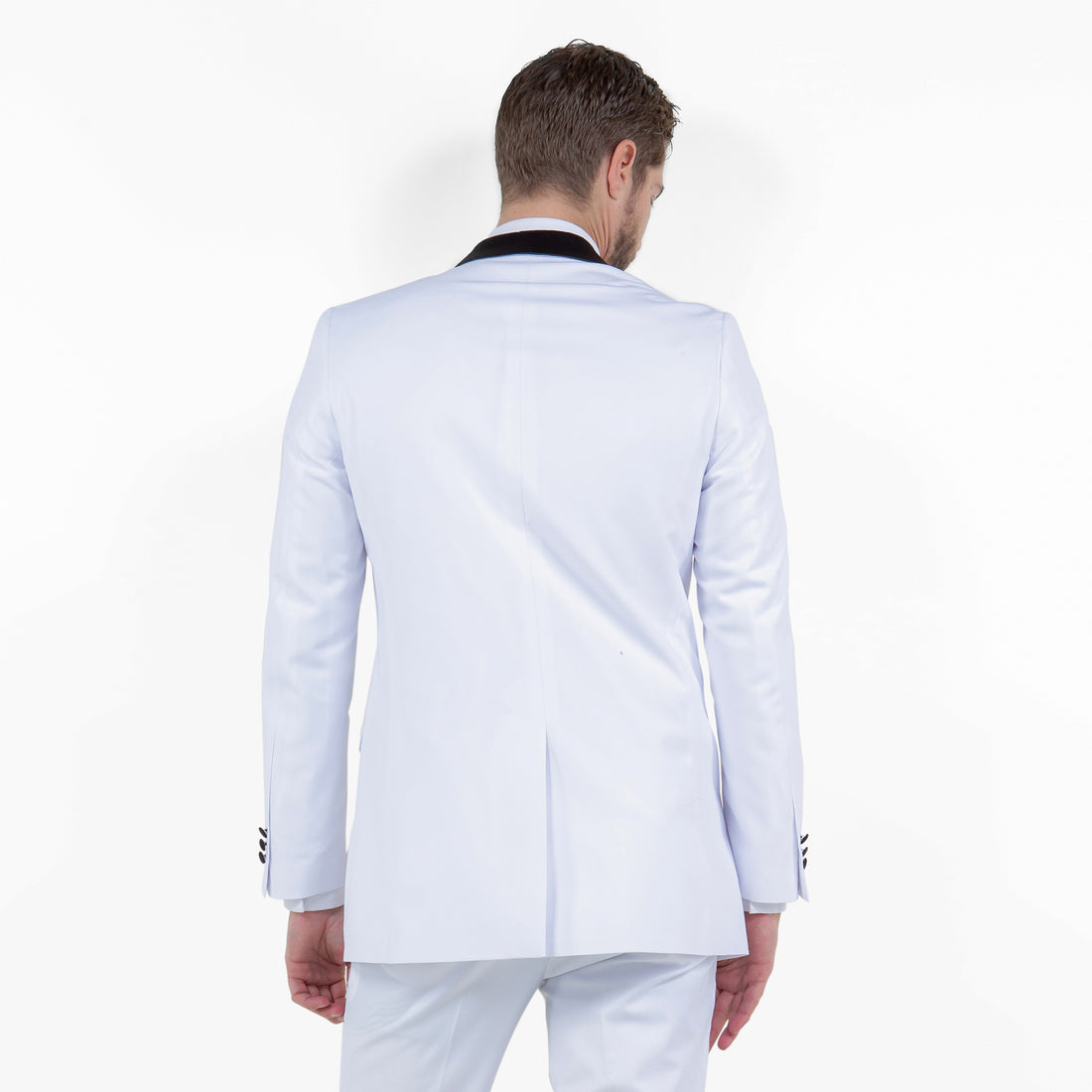 Tazzio Men's White & Black Satin Textured Sport Coat – Shawl Collar Formal Blazer