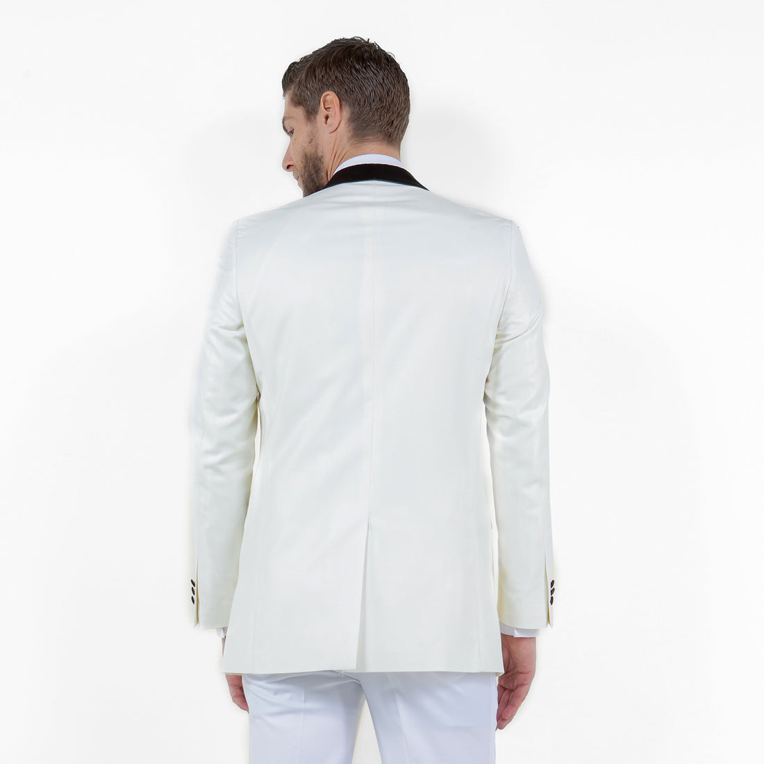 Tazzio Men's White & Black Satin Textured Sport Coat – Shawl Collar Formal Blazer