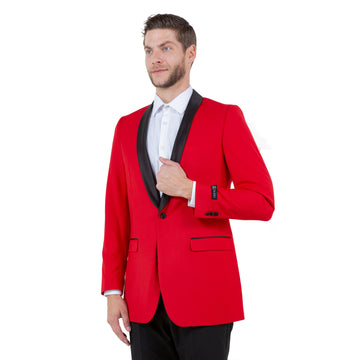 Tazzio Men's Red & Black Satin Textured Sport Coat – Shawl Collar Formal Blazer