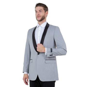 Tazzio Men's Grey & Black Satin Textured Sport Coat – Shawl Collar Formal Blazer