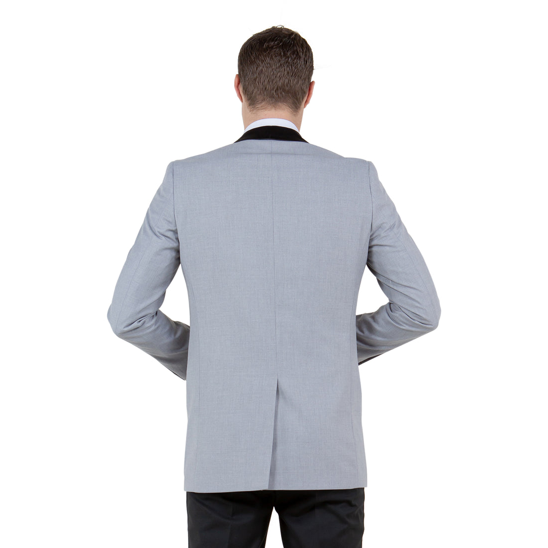 Tazzio Men's Grey & Black Satin Textured Sport Coat – Shawl Collar Formal Blazer