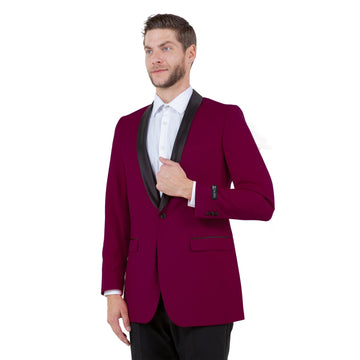Tazzio Men's Burgundy Satin Textured Sport Coat – Shawl Collar Formal Blazer