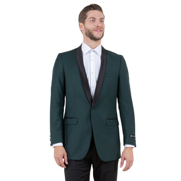 Tazzio Men's Green & Black Satin Textured Sport Coat – Shawl Collar Formal Blazer