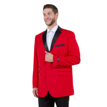 Tazzio Men's Red Tuxedo-Inspired Sport Coat – Satin Notch Lapel Formal Blazer