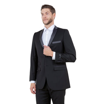 Tazzio Men's Black Tuxedo-Inspired Sport Coat – Satin Notch Lapel Formal Blazer