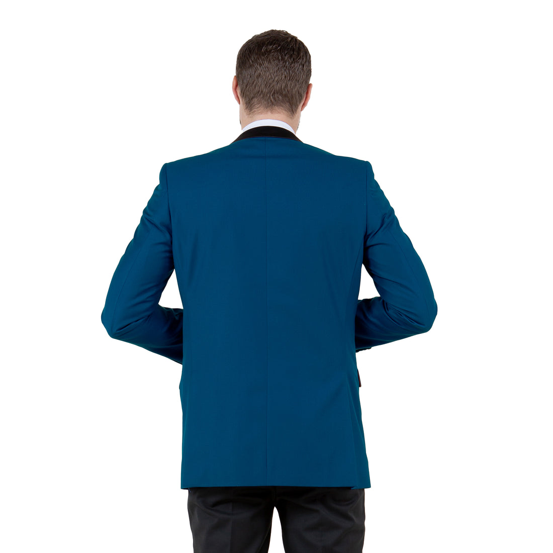 Tazzio Men's Blue Tuxedo-Inspired Sport Coat – Satin Notch Lapel Formal Blazer