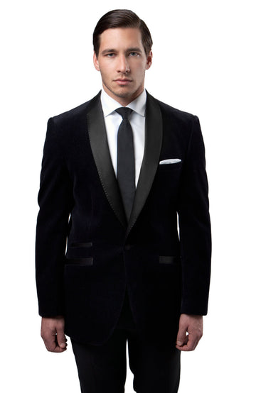 Tazzio Men's Black Velvet Tuxedo-Inspired Sport Coat – Satin Shawl Lapel Formal Blazer