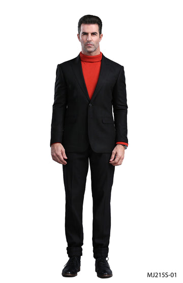 Tazzio Men's Black Slim-Fit Tuxedo-Inspired Sport Coat – Peak Lapel Formal Blazer