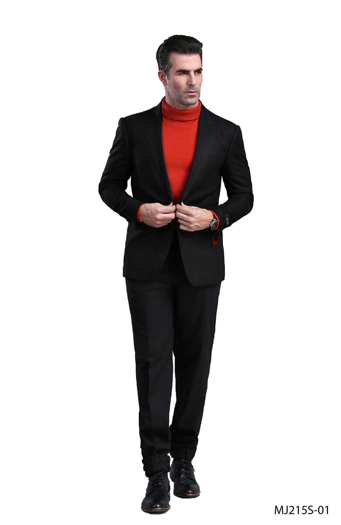 Tazzio Men's Black Slim-Fit Tuxedo-Inspired Sport Coat – Peak Lapel Formal Blazer