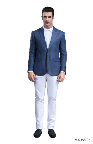 Tazzio Men's Navy Blue Slim-Fit Tuxedo-Inspired Sport Coat – Peak Lapel Formal Blazer