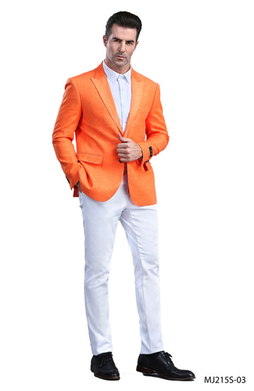 Tazzio Men's Orange Slim-Fit Tuxedo-Inspired Sport Coat – Peak Lapel Formal Blazer