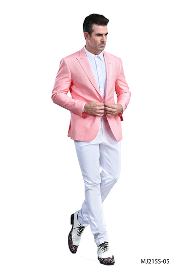 Tazzio Men's Coral Slim-Fit Tuxedo-Inspired Sport Coat – Peak Lapel Formal Blazer
