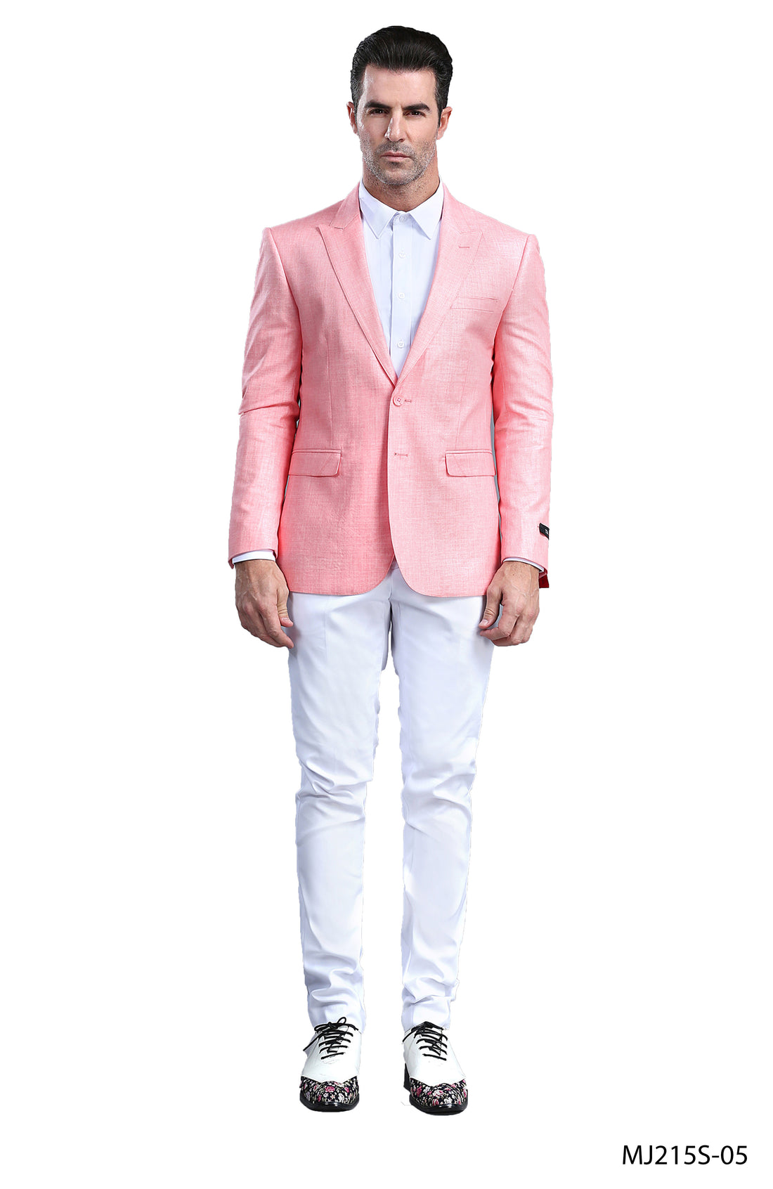 Tazzio Men's Coral Slim-Fit Tuxedo-Inspired Sport Coat – Peak Lapel Formal Blazer