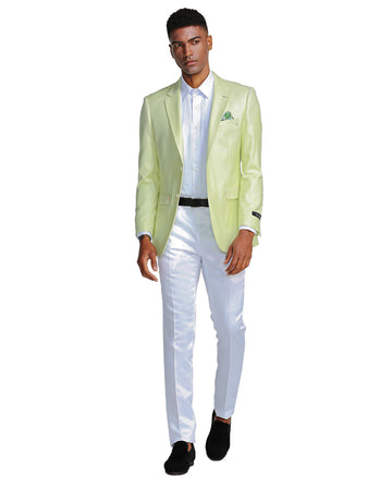 Tazzio Men's Light Green Linen-Look Slim-Fit Blazer – Two-Button Notch Lapel Sport Coat