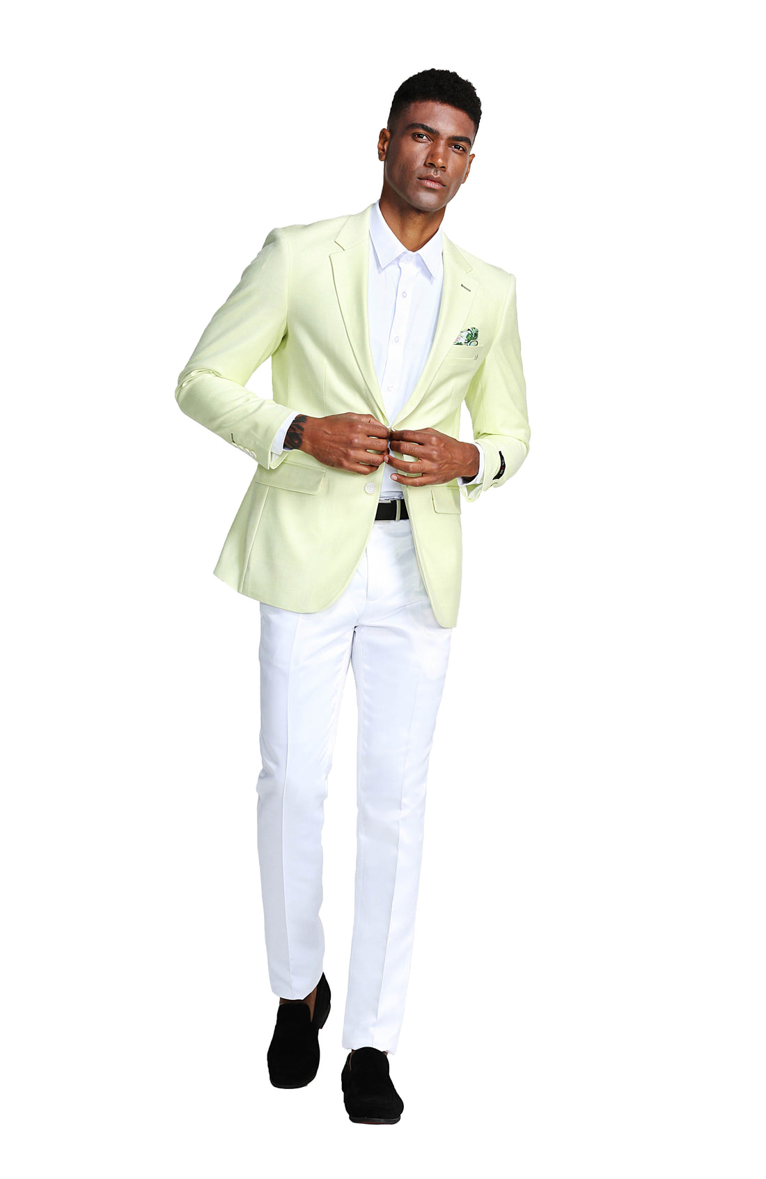 Tazzio Men's Light Green Linen-Look Slim-Fit Blazer – Two-Button Notch Lapel Sport Coat