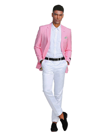 Tazzio Men's Pink Linen-Look Slim-Fit Blazer – Two-Button Notch Lapel Sport Coat