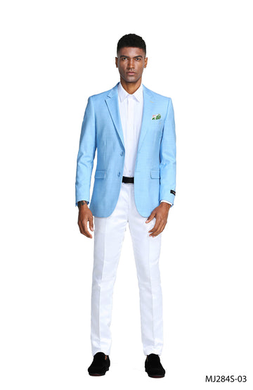 Tazzio Men's Sky Blue Slim-Fit Notch Lapel Blazer – Two-Button Sport Coat