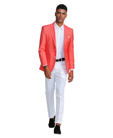 Tazzio Men's Deep Salmon Slim-Fit Notch Lapel Blazer – Two-Button Sport Coat