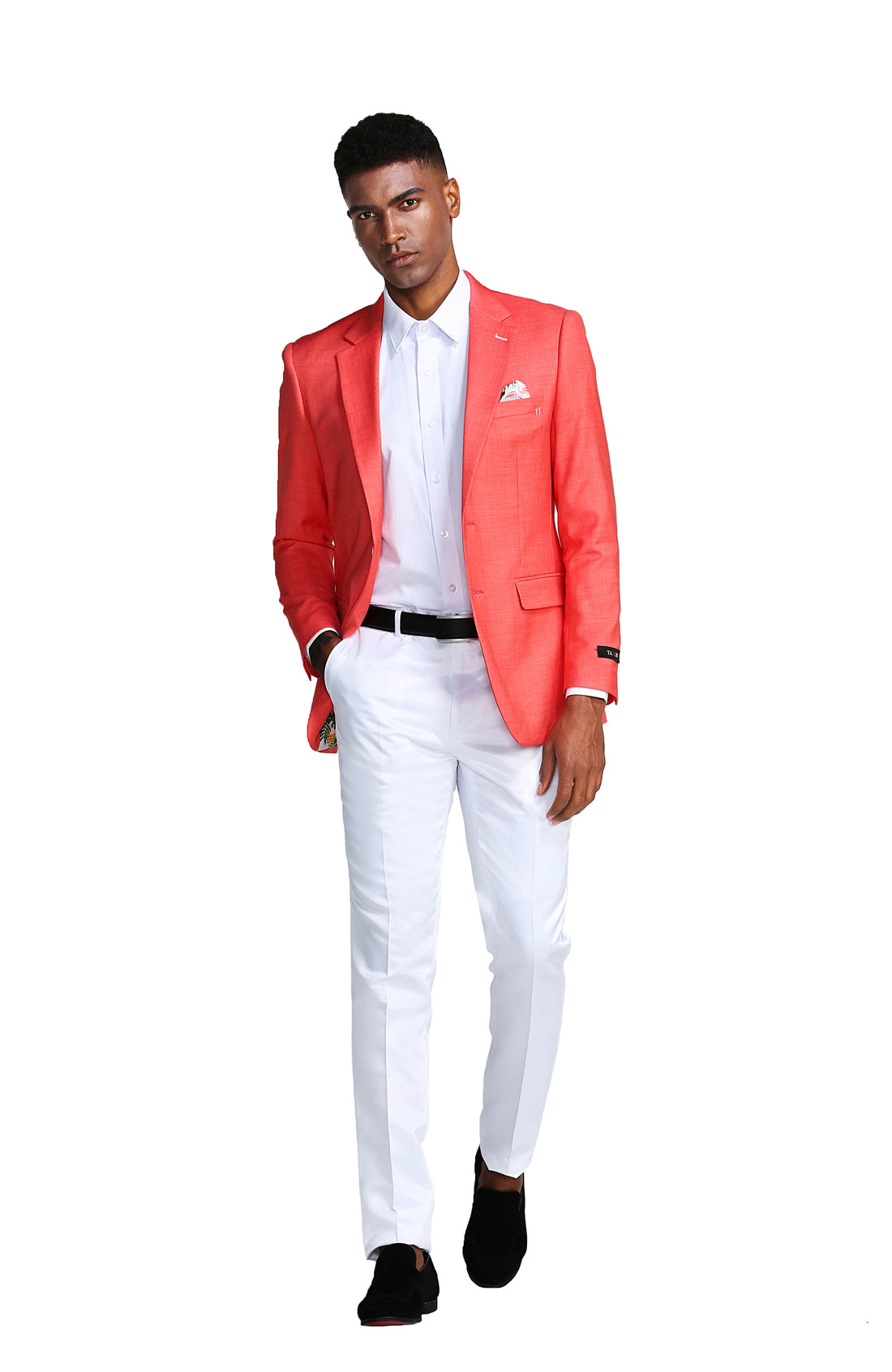 Tazzio Men's Deep Salmon Slim-Fit Notch Lapel Blazer – Two-Button Sport Coat