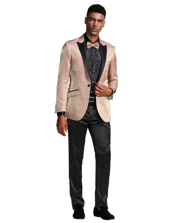 Tazzio Men's Rose Velvet Jacket – Black Satin Shawl Lapel Formal Blazer