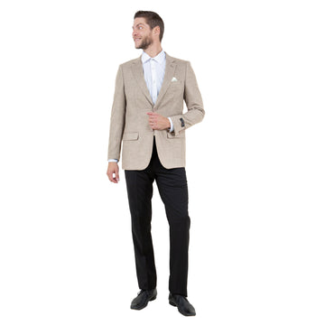 Tazzio Men's Tan Linen-Look Slim-Fit Blazer – Two-Button Notch Lapel Sport Coat