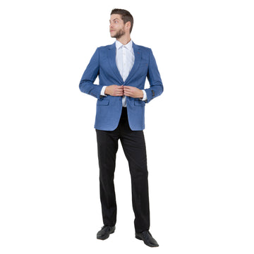 Tazzio Men's Blue Linen-Look Slim-Fit Blazer – Two-Button Notch Lapel Sport Coat
