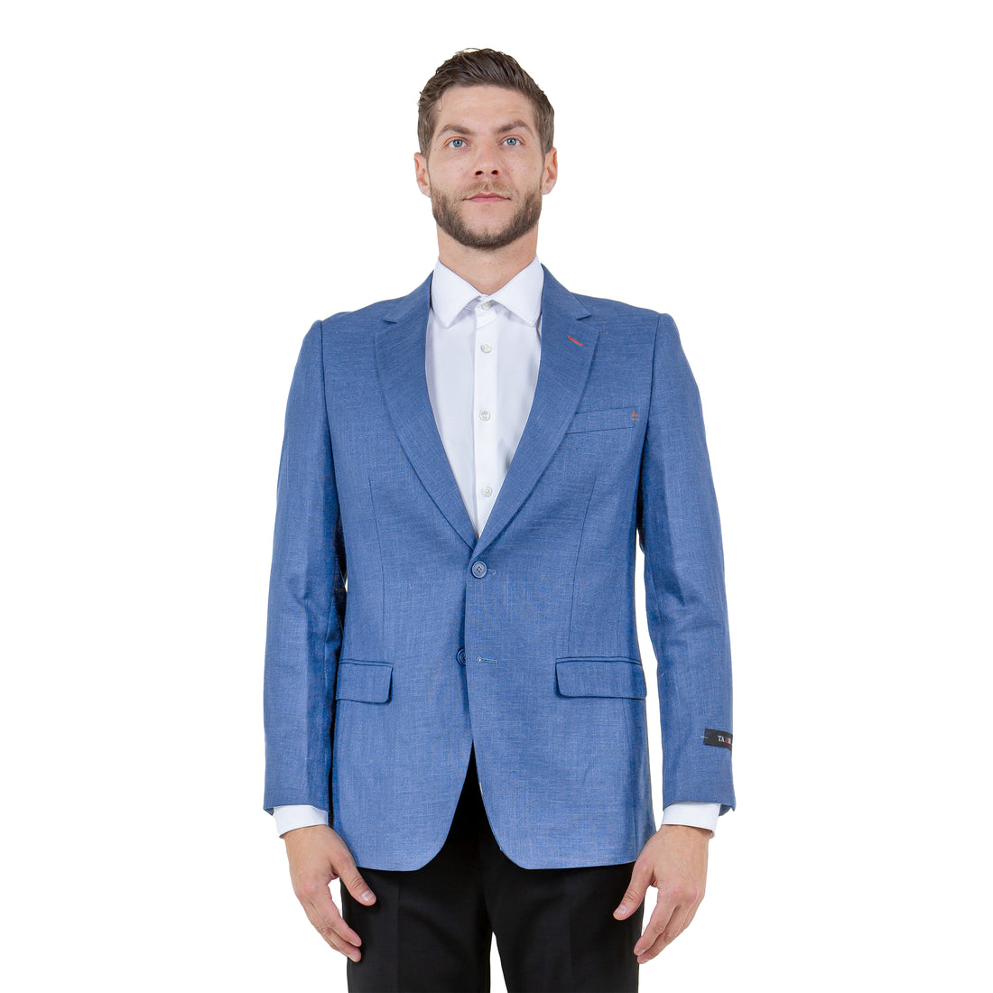 Tazzio Men's Blue Linen-Look Slim-Fit Blazer – Two-Button Notch Lapel Sport Coat