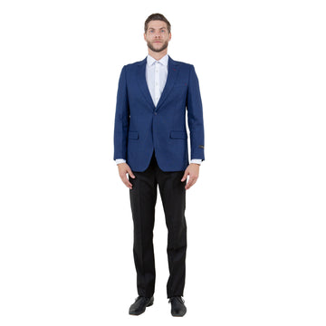 Tazzio Men's Navy Linen-Look Slim-Fit Blazer – Two-Button Notch Lapel Sport Coat