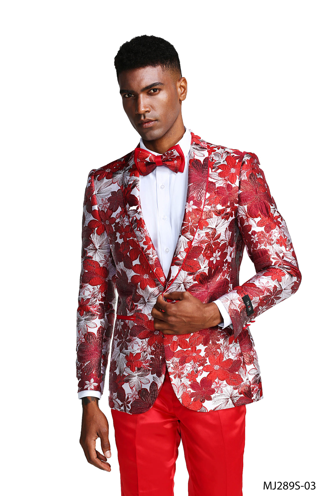 Tazzio Men's Red Shawl Collar Tuxedo Jacket with Bow Tie – One-Button Formal Blazer