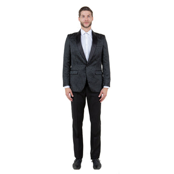 Tazzio Men's Navy Slim-Fit Paisley Blazer – Satin Shawl Collar Formal Jacket
