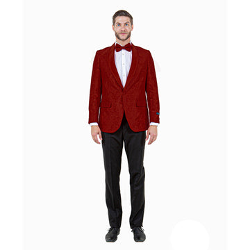 Tazzio Men's Burgundy Slim-Fit Paisley Blazer – Satin Shawl Collar Formal Jacket