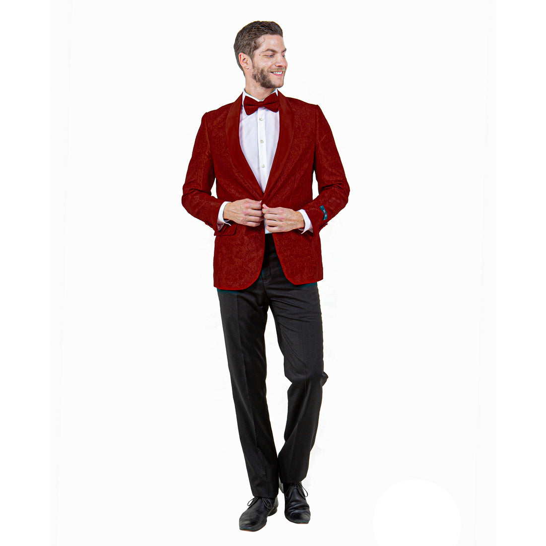 Tazzio Men's Burgundy Slim-Fit Paisley Blazer – Satin Shawl Collar Formal Jacket