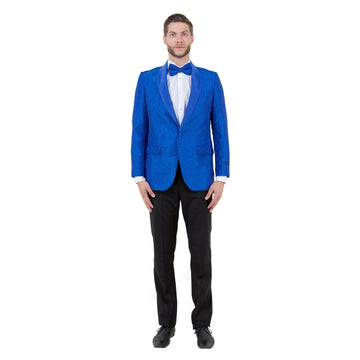 Tazzio Men's Royal Blue Slim-Fit Paisley Blazer – Satin Shawl Collar Formal Jacket