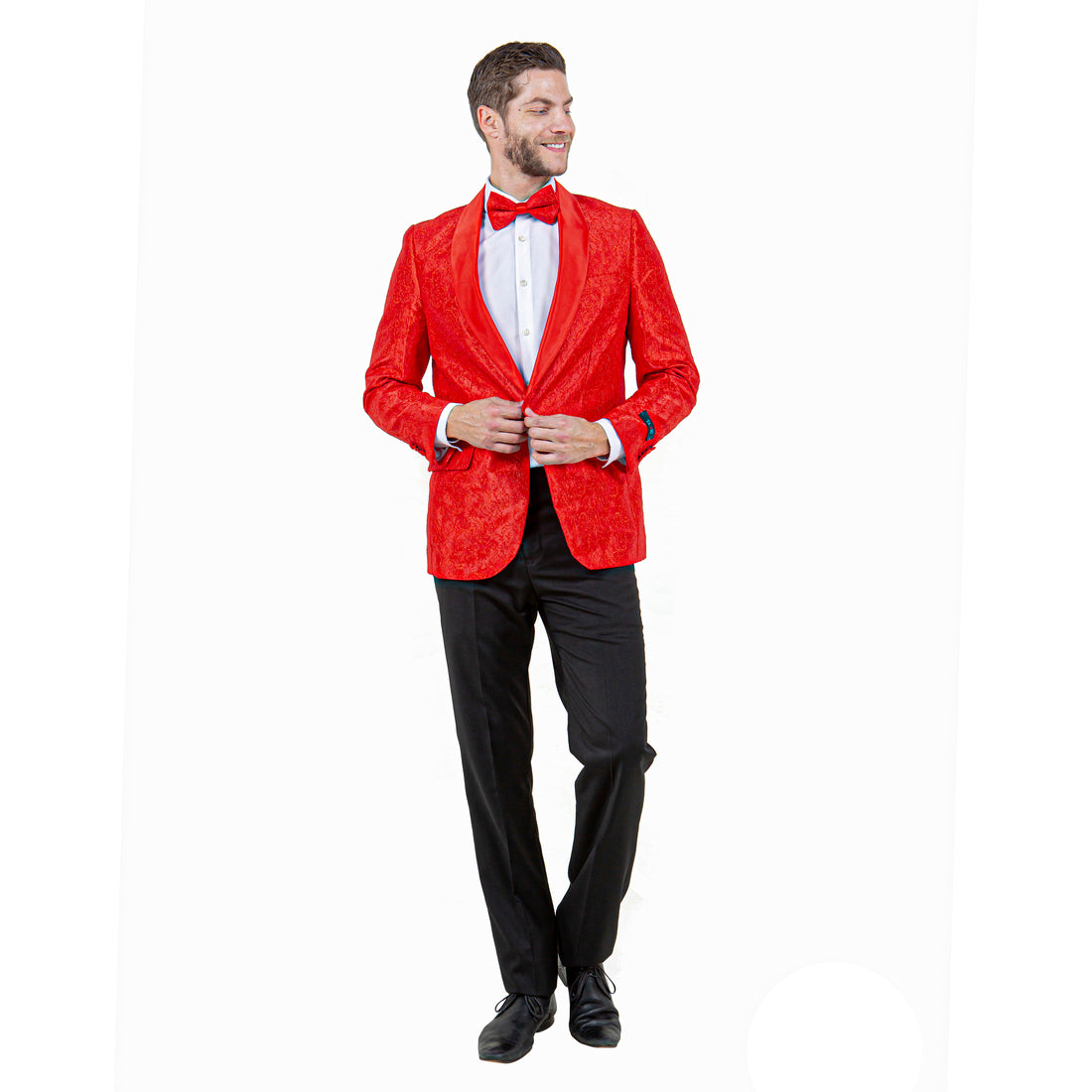 Tazzio Men's Red Slim-Fit Paisley Blazer – Satin Shawl Collar Formal Jacket
