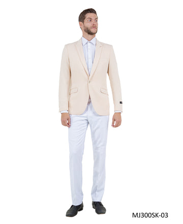Tazzio Men's Beige Skinny Fit Suit Blazer – Peak Lapel One-Button Jacket