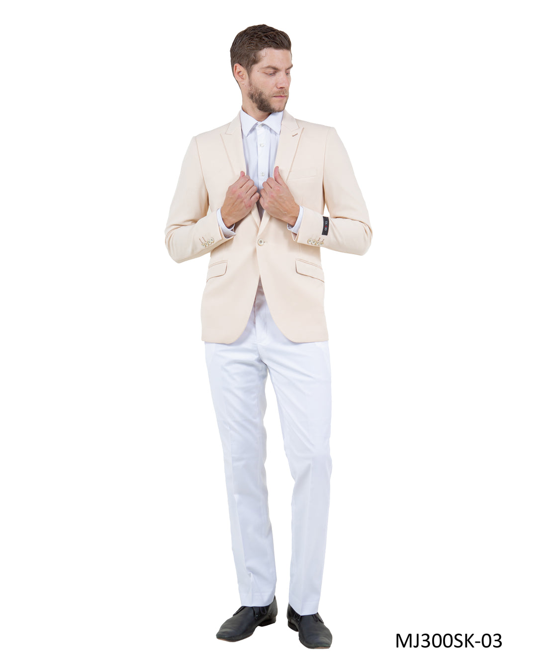 Tazzio Men's Beige Skinny Fit Suit Blazer – Peak Lapel One-Button Jacket