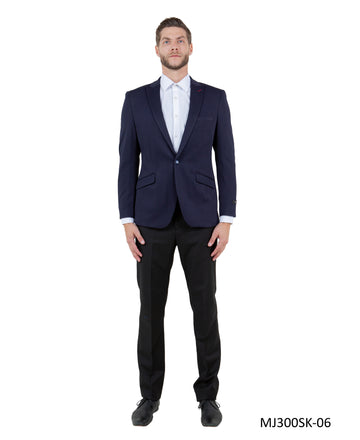 Tazzio Men's Navy Velvet Slim-Fit Blazer – Satin Shawl Collar Formal Jacket