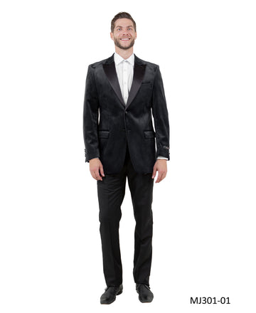 Tazzio Men's Black Velvet Slim-Fit Blazer – Satin Shawl Collar Formal Jacket
