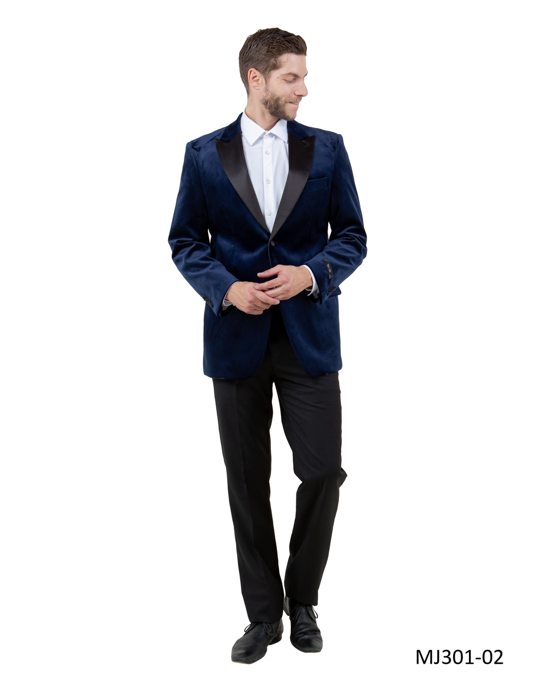 Tazzio Men's Navy Velvet Slim-Fit Blazer – Satin Shawl Collar Formal Jacket