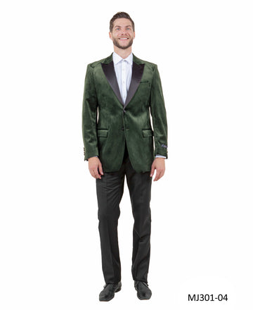 Tazzio Men's Olive Velvet Slim-Fit Blazer – Satin Shawl Collar Formal Jacket