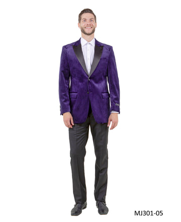 Tazzio Men's Purple Velvet Slim-Fit Blazer – Satin Shawl Collar Formal Jacket